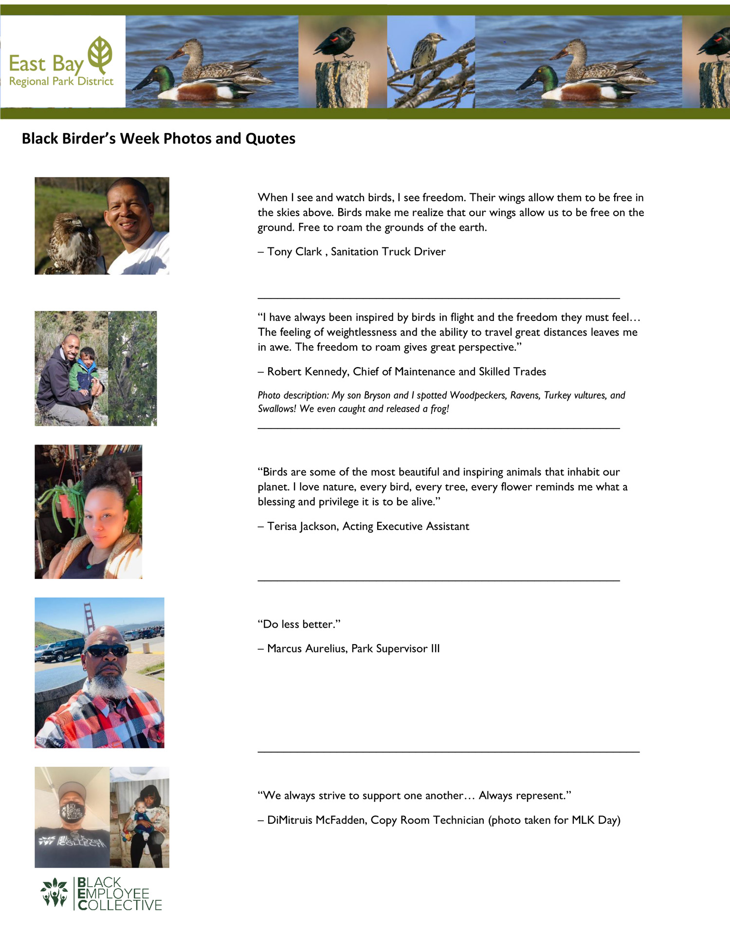BEC Black Birders Week flyer of quotes and photos