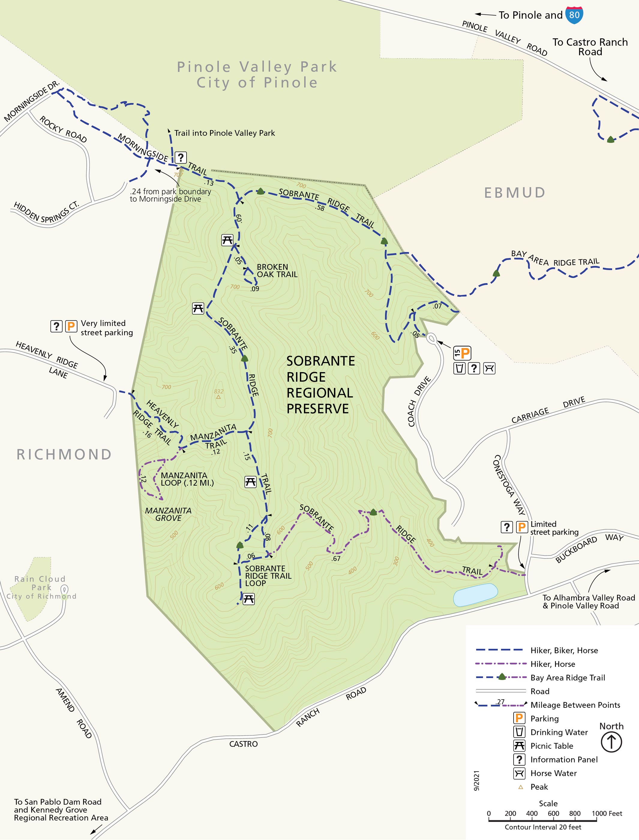 Map of Sobrante Ridge Botanic Regional Preserve
