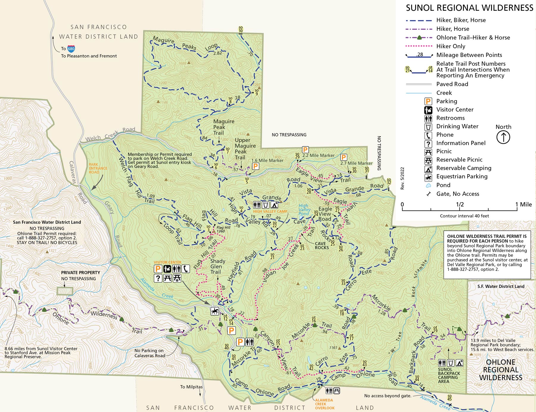 Map of Sunol Wilderness Regional Preserve