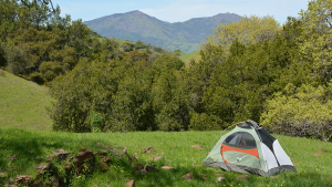 Tent at Morgan Territory with view of Mount Diablo