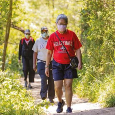 Community Report 2020-2021 Cover Image Hikers Masks Temescal