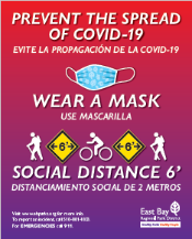 Wear a mask and social distance instructional bilingual sign