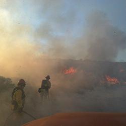 Firefighters suppressing a fire