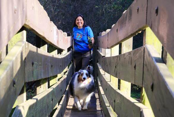 2017 Trails Challenge participant Diane Petersen with her canine hiking companion