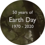 Circular image of tree branch with the words "50 years of Earth Day 1970-2020"