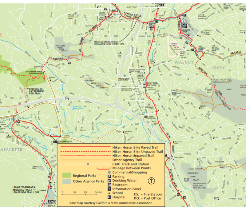 Briones to Las Trampas trail map