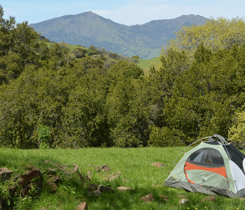 Tent at Morgan Territory with view of Mount Diablo