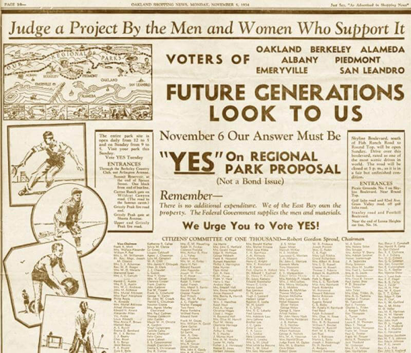 Newspaper clipping from 1934 vote yes on Regional Park Proposal